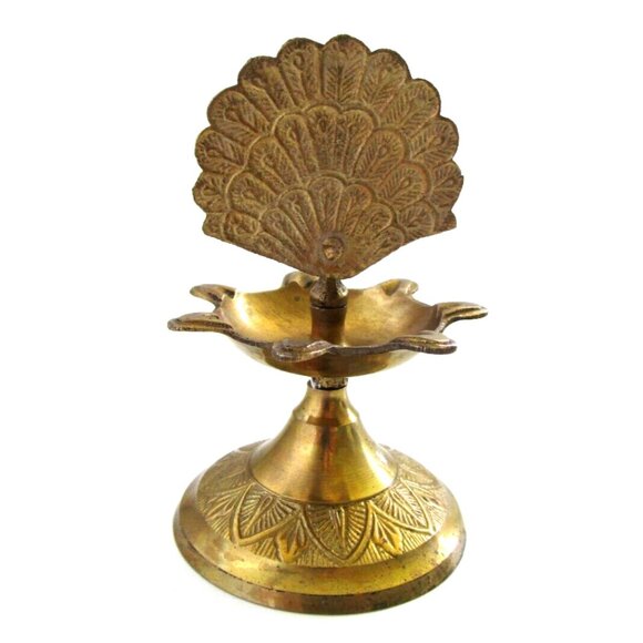 Vintage Brass Peacock Bird Shape Religious Wick Oil Lamp - Diya Aarti Home Décor - Picture 3 of 16